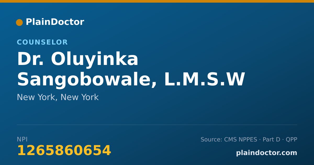 Shareable card for Oluyinka Sangobowale, L.M.S.W - Counselor, New York, NY