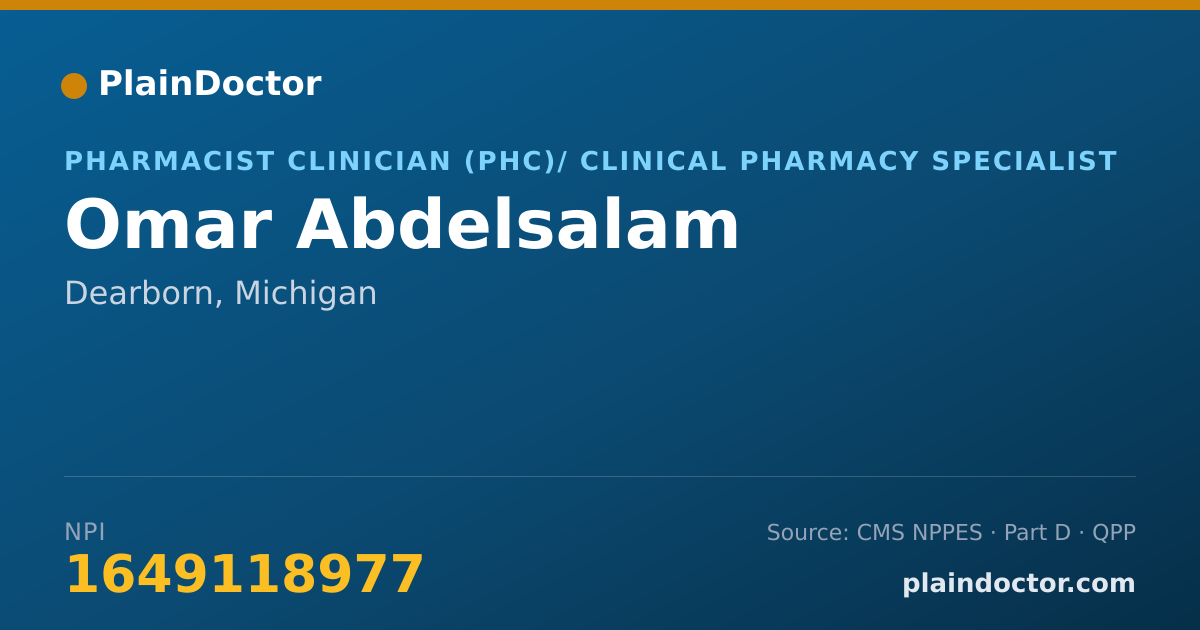 Shareable card for Omar Abdelsalam - Pharmacist Clinician (PhC)/ Clinical Pharmacy Specialist, Dearborn, MI