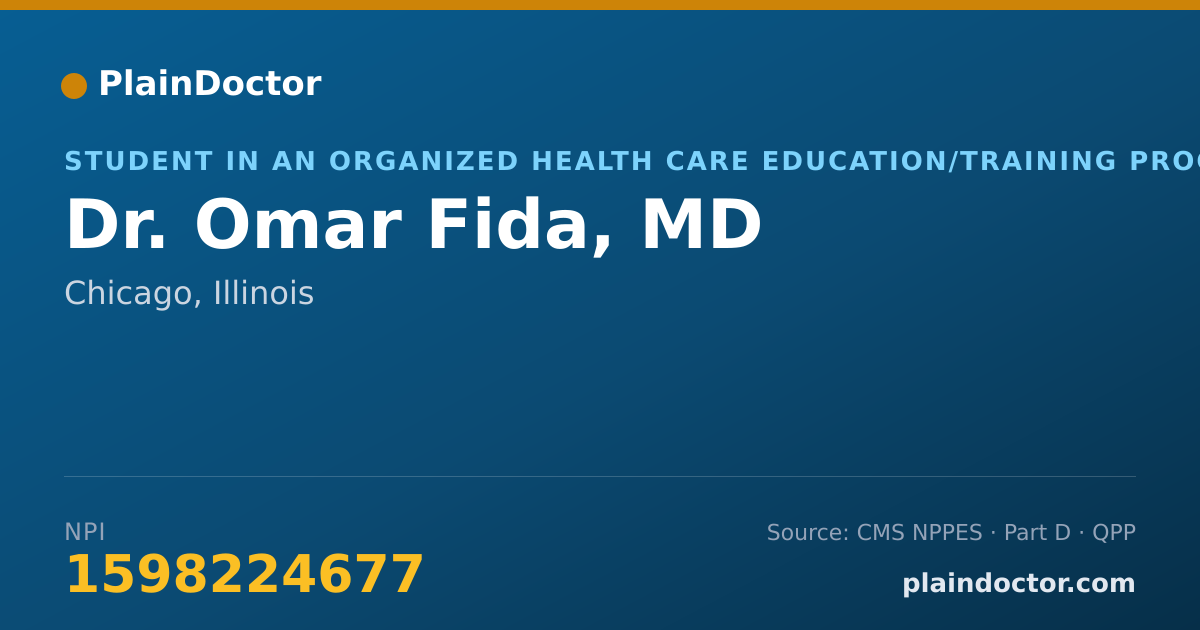 Shareable card for Omar Fida, MD - Student in an Organized Health Care Education/Training Program, Chicago, IL