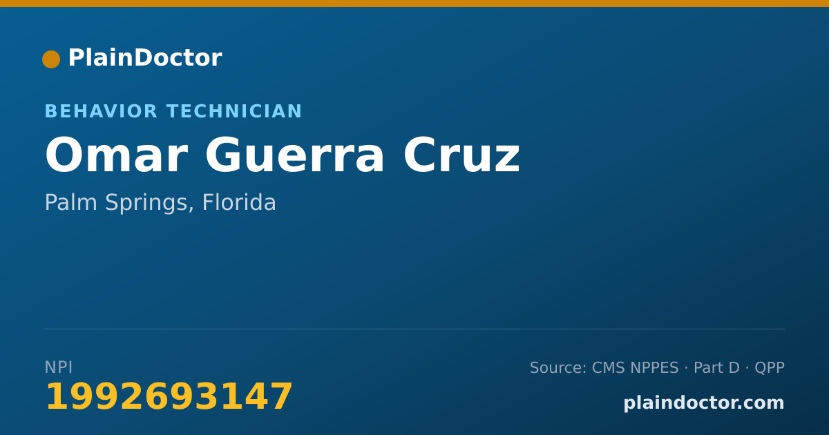Shareable card for Omar Guerra Cruz - Behavior Technician, Palm Springs, FL