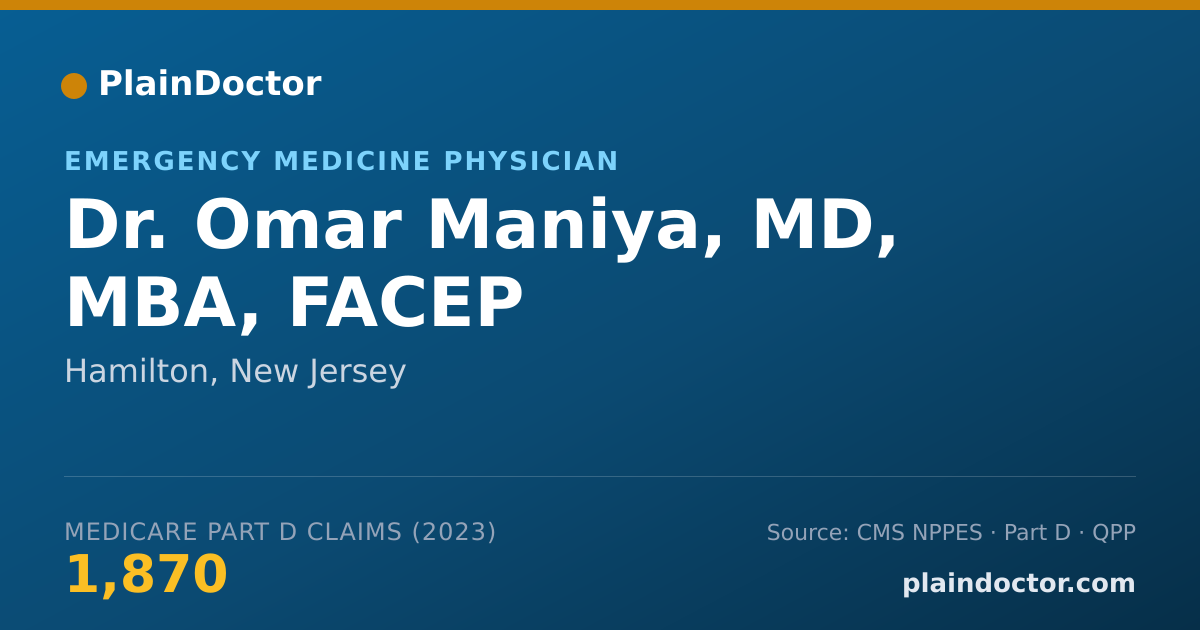 Shareable card for Omar Maniya, MD, MBA, FACEP - Emergency Medicine Physician, Hamilton, NJ