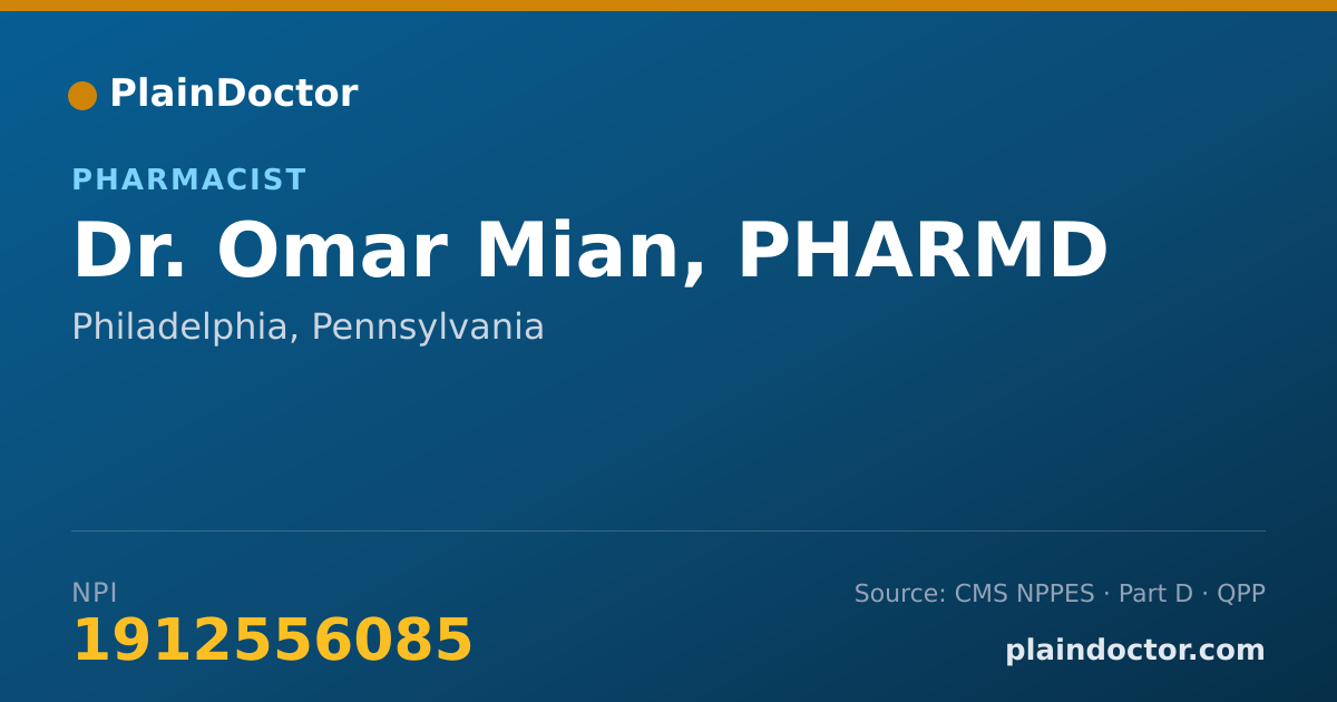 Shareable card for Omar Mian, PHARMD - Pharmacist, Philadelphia, PA
