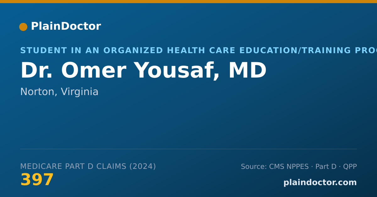 Shareable card for Omer Yousaf, MD - Student in an Organized Health Care Education/Training Program, Norton, VA