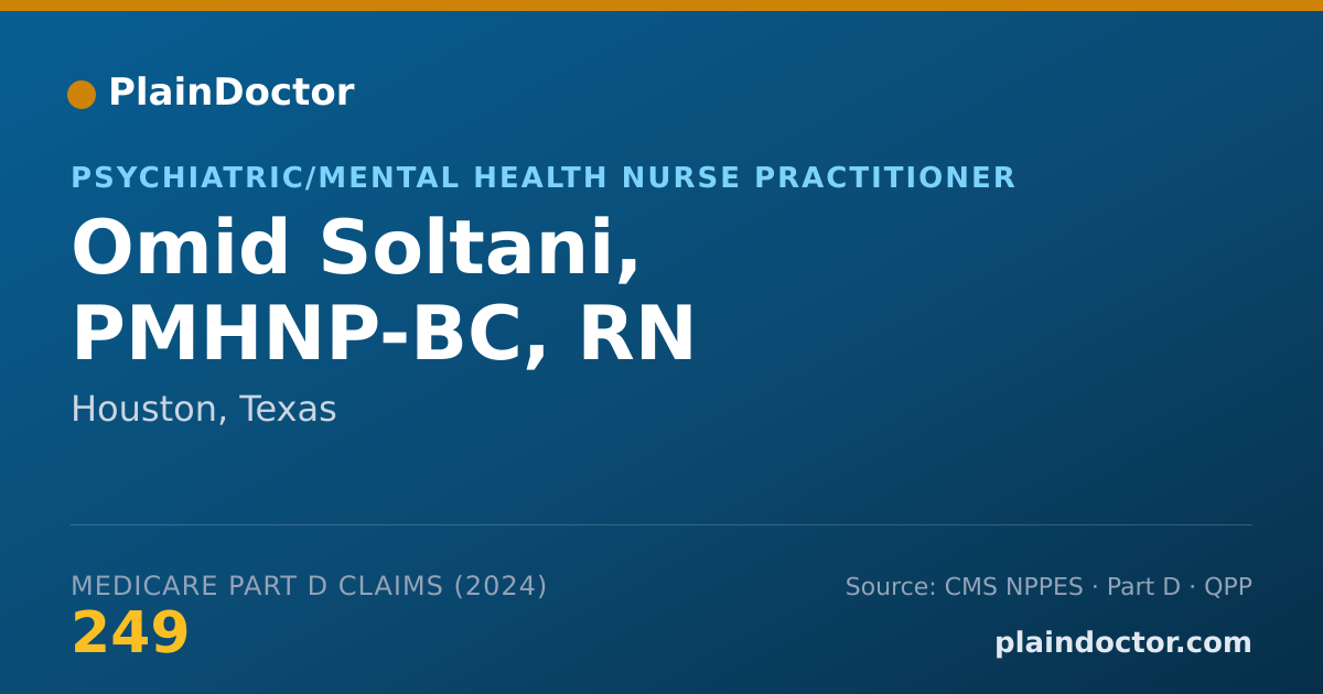 Shareable card for Omid Soltani, PMHNP-BC, RN - Psychiatric/Mental Health Nurse Practitioner, Houston, TX