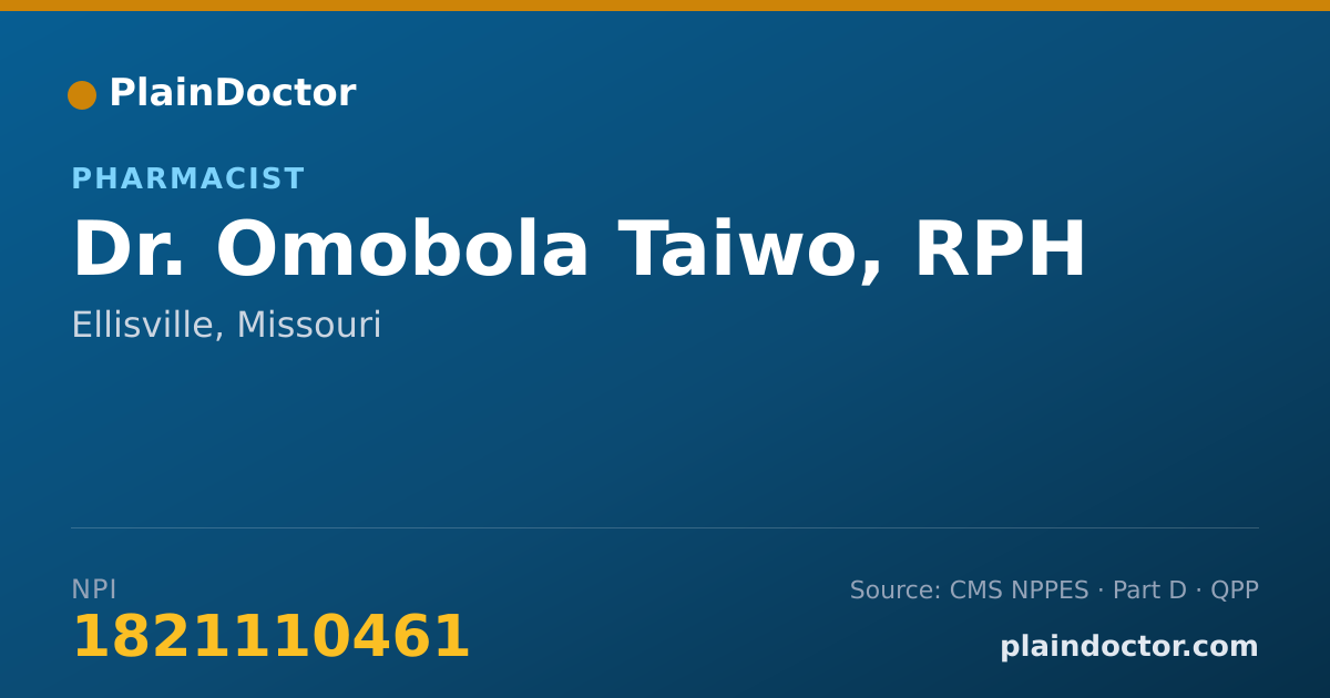 Shareable card for Omobola Taiwo, RPH - Pharmacist, Ellisville, MO