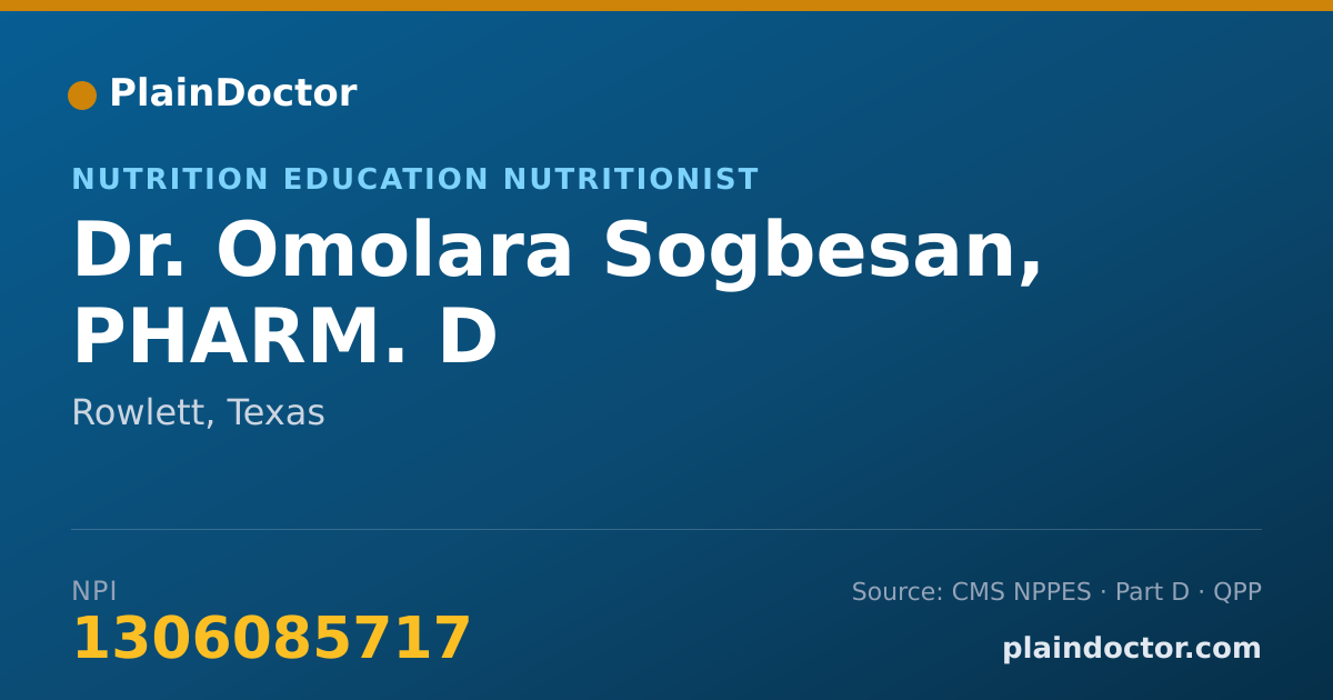 Shareable card for Omolara Sogbesan, PHARM. D - Nutrition Education Nutritionist, Rowlett, TX