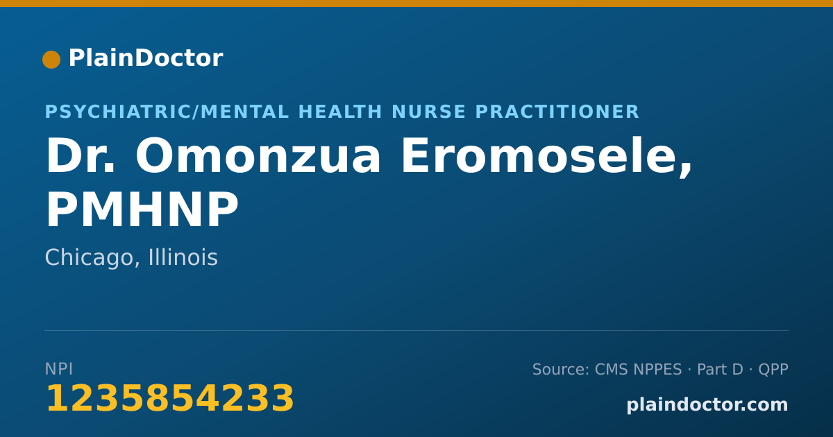 Shareable card for Omonzua Eromosele, PMHNP - Psychiatric/Mental Health Nurse Practitioner, Chicago, IL