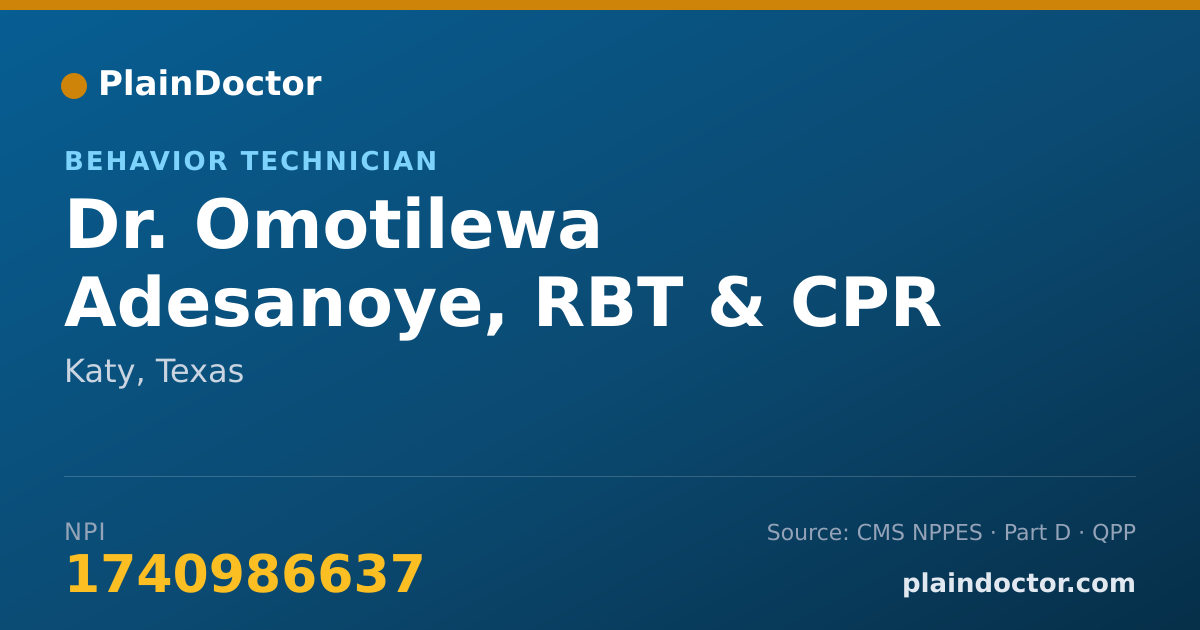 Shareable card for Omotilewa Adesanoye, RBT & CPR - Behavior Technician, Katy, TX