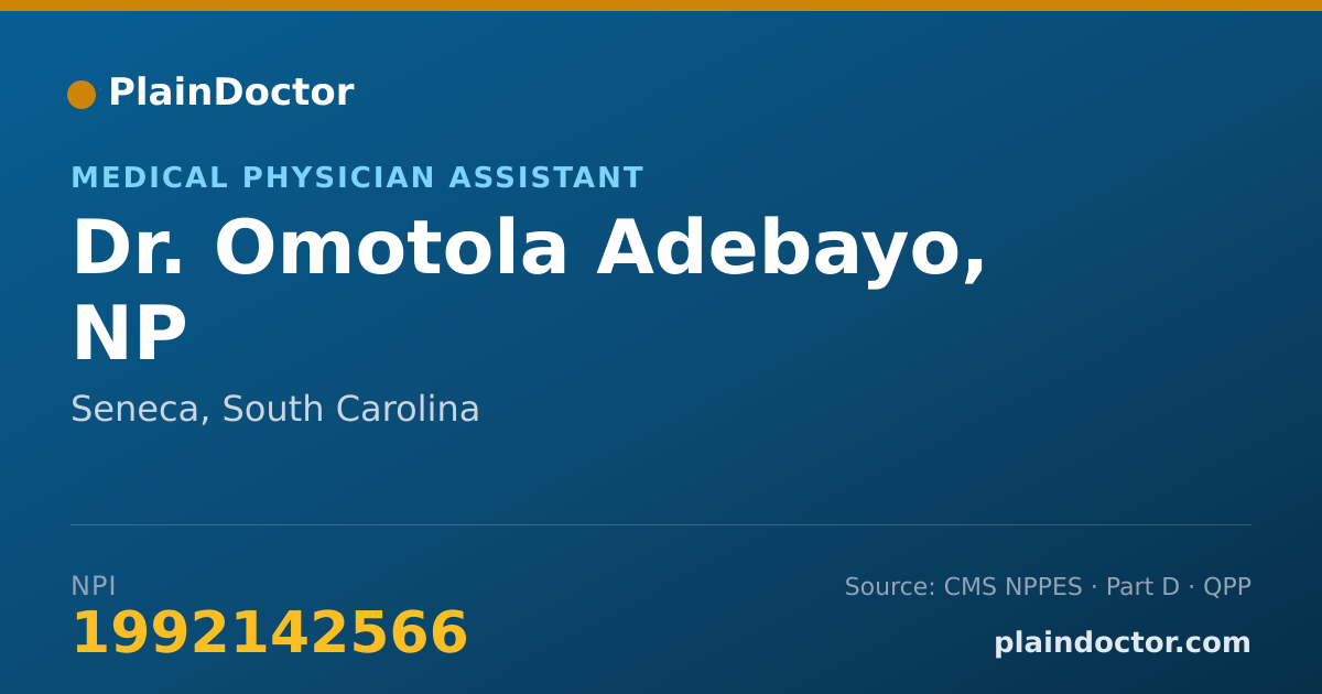 Shareable card for Omotola Adebayo, NP - Medical Physician Assistant, Seneca, SC