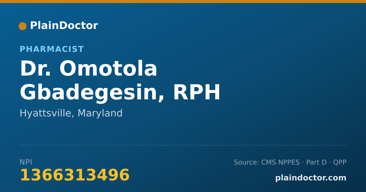 Shareable card for Omotola Gbadegesin, RPH - Pharmacist, Hyattsville, MD