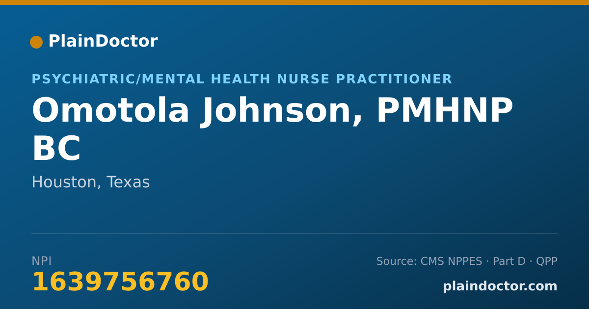 Shareable card for Omotola Johnson, PMHNP BC - Psychiatric/Mental Health Nurse Practitioner, Houston, TX
