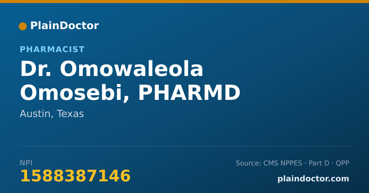Shareable card for Omowaleola Omosebi, PHARMD - Pharmacist, Austin, TX