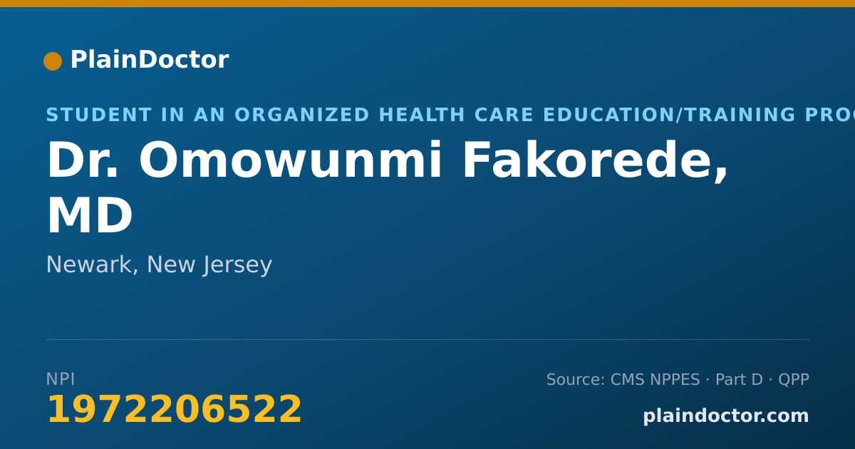 Shareable card for Omowunmi Fakorede, MD - Student in an Organized Health Care Education/Training Program, Newark, NJ