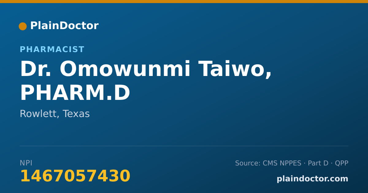 Shareable card for Omowunmi Taiwo, PHARM.D - Pharmacist, Rowlett, TX