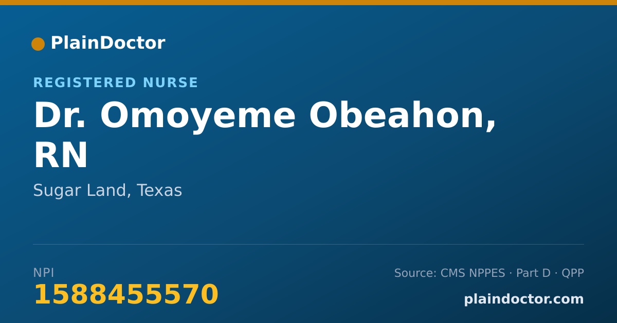 Shareable card for Omoyeme Obeahon, RN - Registered Nurse, Sugar Land, TX