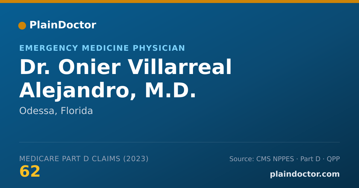 Shareable card for Onier Villarreal Alejandro, M.D. - Emergency Medicine Physician, Odessa, FL