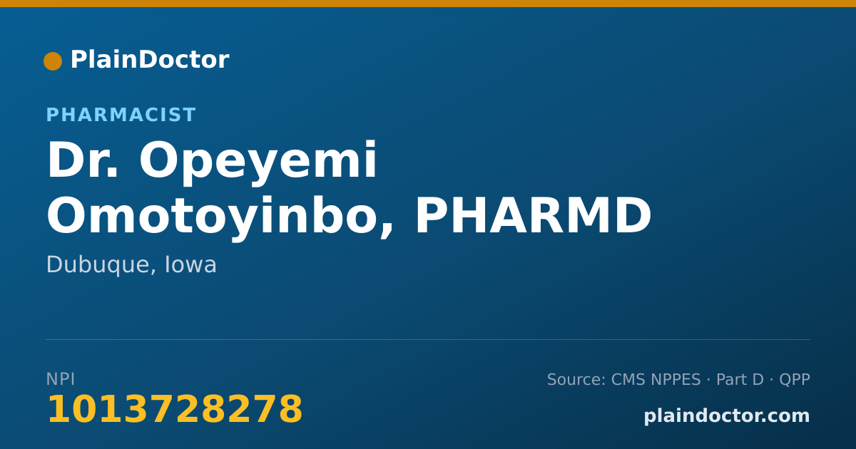 Shareable card for Opeyemi Omotoyinbo, PHARMD - Pharmacist, Dubuque, IA