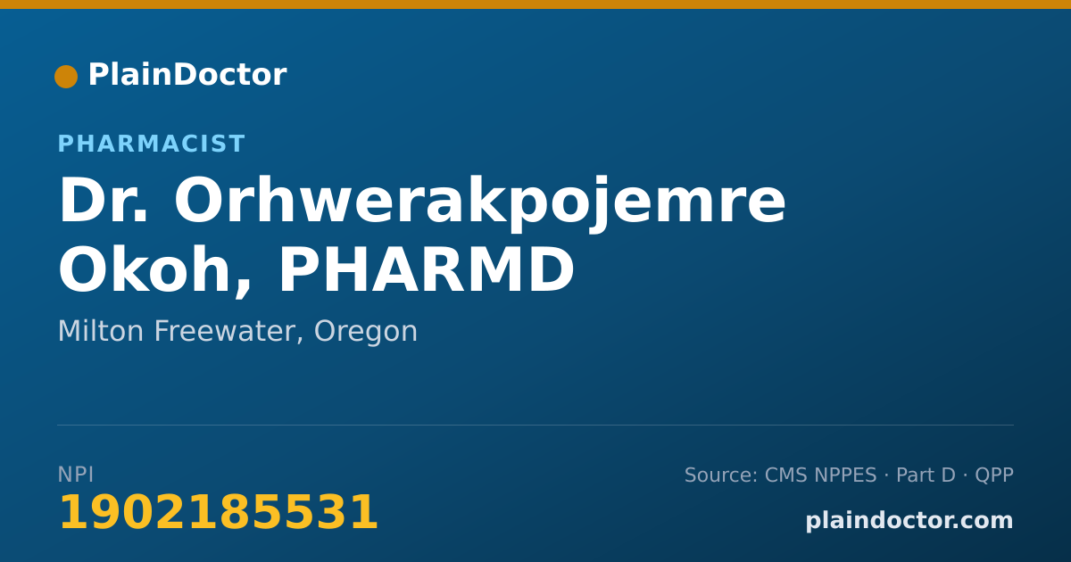 Shareable card for Orhwerakpojemre Okoh, PHARMD - Pharmacist, Milton Freewater, OR
