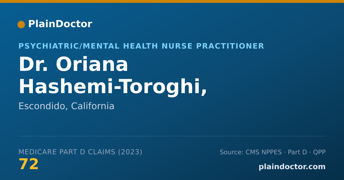 Shareable card for Oriana Hashemi-Toroghi, PMHNP-BC & FNP-BC - Psychiatric/Mental Health Nurse Practitioner, Escondido, CA