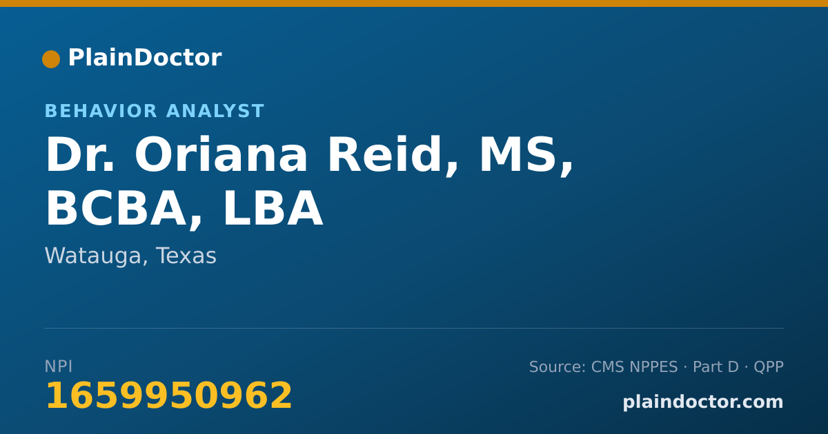 Shareable card for Oriana Reid, MS, BCBA, LBA - Behavior Analyst, Watauga, TX