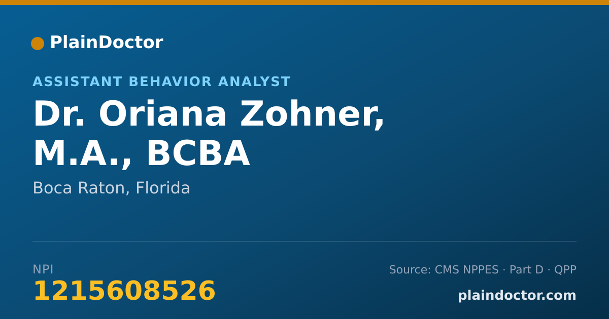 Shareable card for Oriana Zohner, M.A., BCBA - Assistant Behavior Analyst, Boca Raton, FL