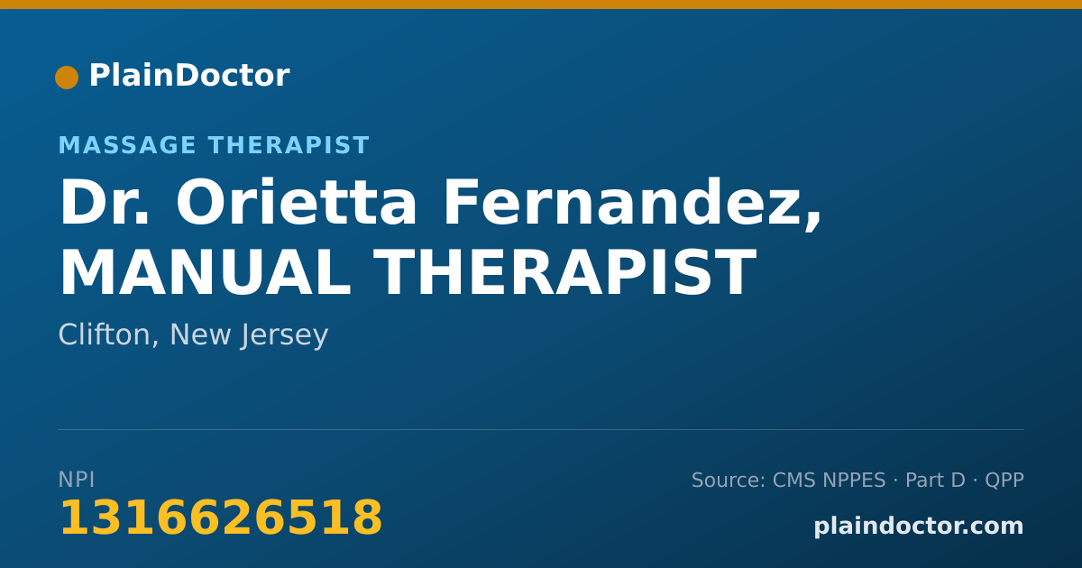 Shareable card for Orietta Fernandez, MANUAL THERAPIST - Massage Therapist, Clifton, NJ