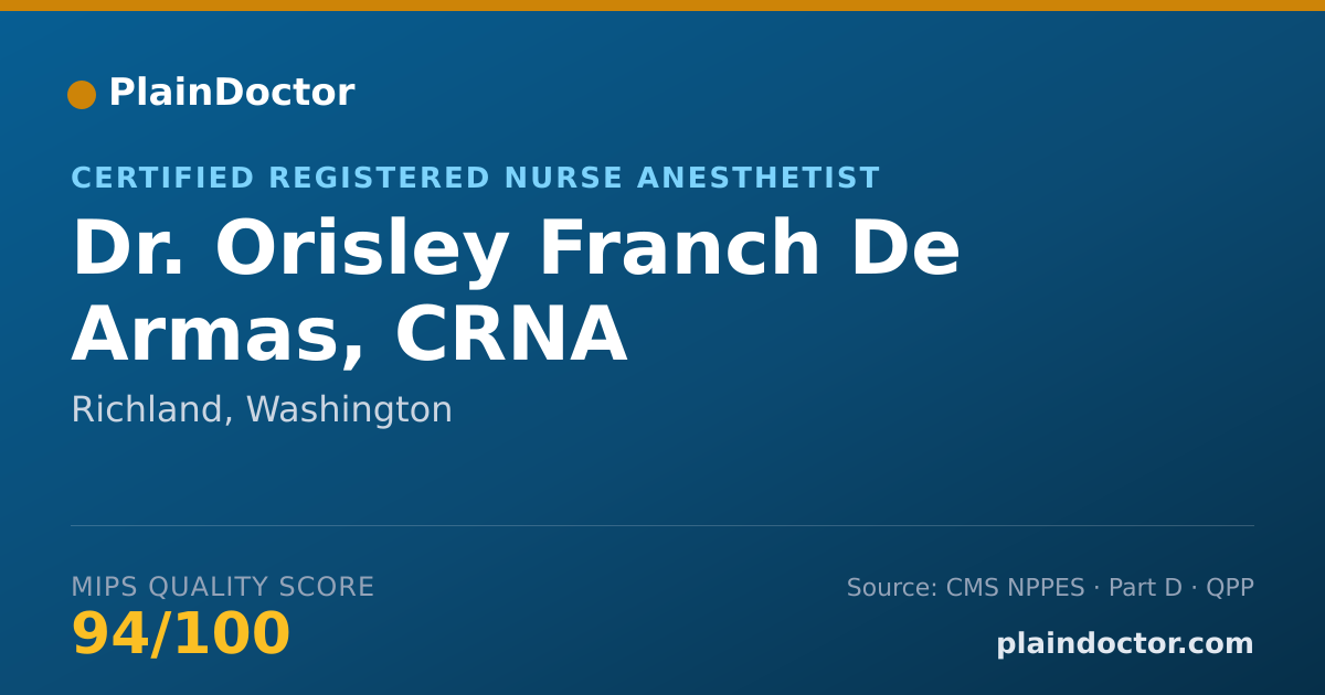 Shareable card for Orisley Franch De Armas, CRNA - Certified Registered Nurse Anesthetist, Richland, WA