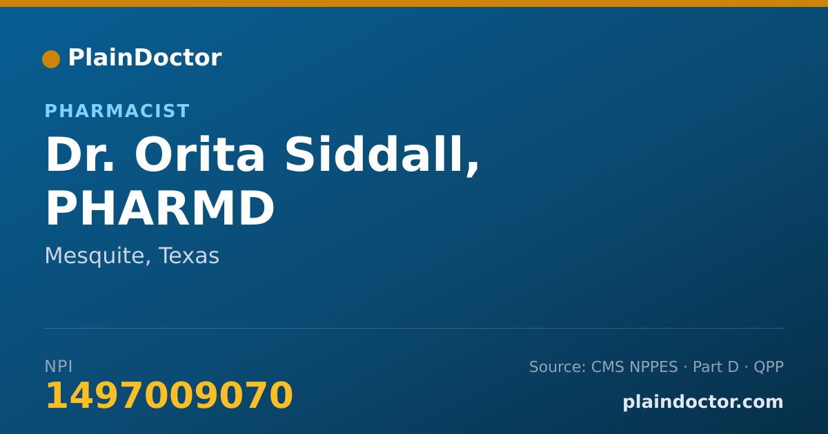 Shareable card for Orita Siddall, PHARMD - Pharmacist, Mesquite, TX