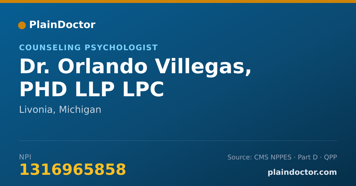 Shareable card for Orlando Villegas, PHD LLP LPC - Counseling Psychologist, Livonia, MI