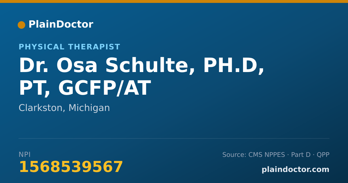 Shareable card for Osa Schulte, PH.D, PT, GCFP/AT - Physical Therapist, Clarkston, MI