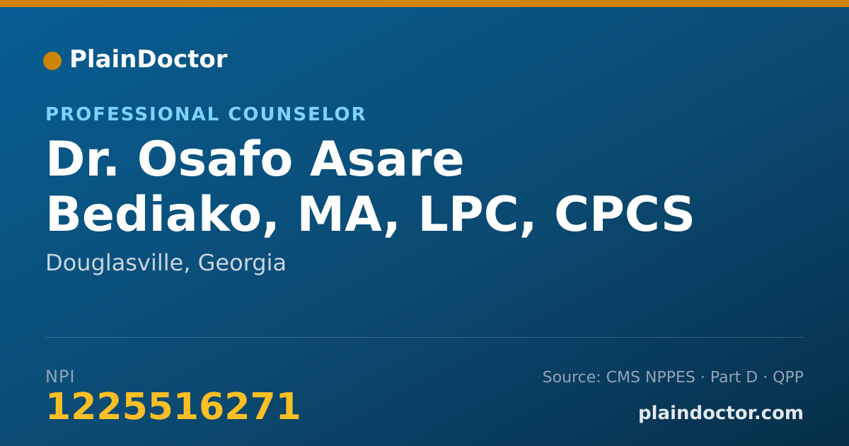 Shareable card for Osafo Asare Bediako, MA, LPC, CPCS - Professional Counselor, Douglasville, GA