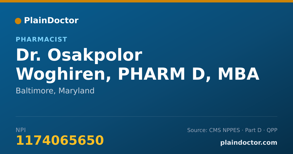 Shareable card for Osakpolor Woghiren, PHARM D, MBA - Pharmacist, Baltimore, MD
