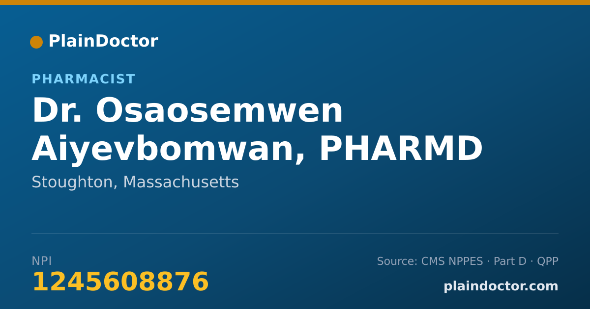 Shareable card for Osaosemwen Aiyevbomwan, PHARMD - Pharmacist, Stoughton, MA