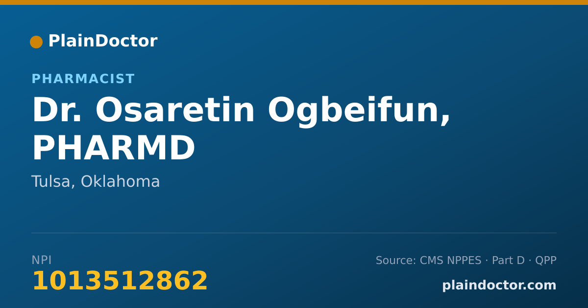 Shareable card for Osaretin Ogbeifun, PHARMD - Pharmacist, Tulsa, OK