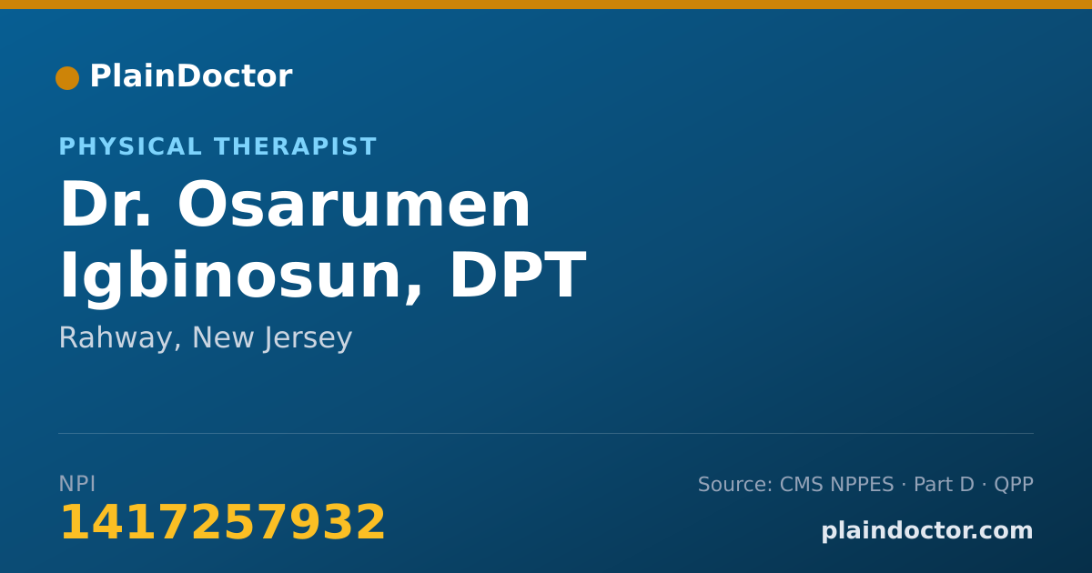 Shareable card for Osarumen Igbinosun, DPT - Physical Therapist, Rahway, NJ