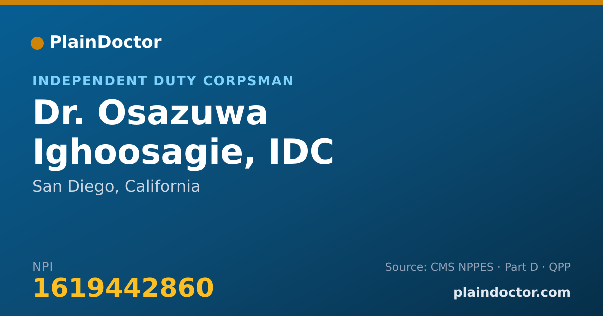 Shareable card for Osazuwa Ighoosagie, IDC - Independent Duty Corpsman, San Diego, CA