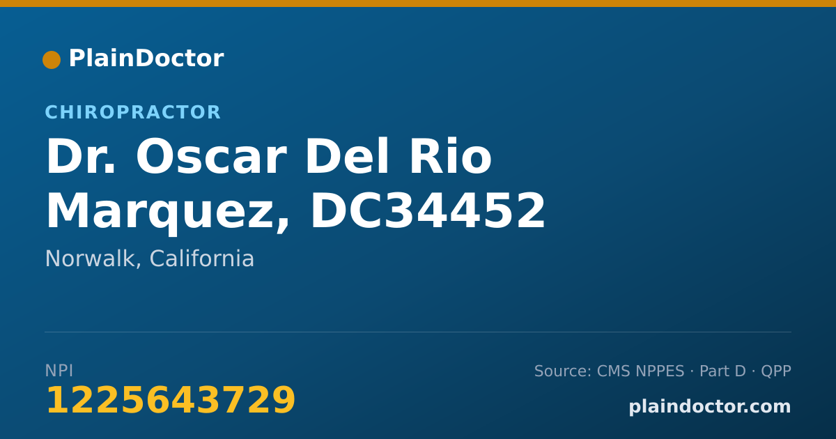 Shareable card for Oscar Del Rio Marquez, DC34452 - Chiropractor, Norwalk, CA