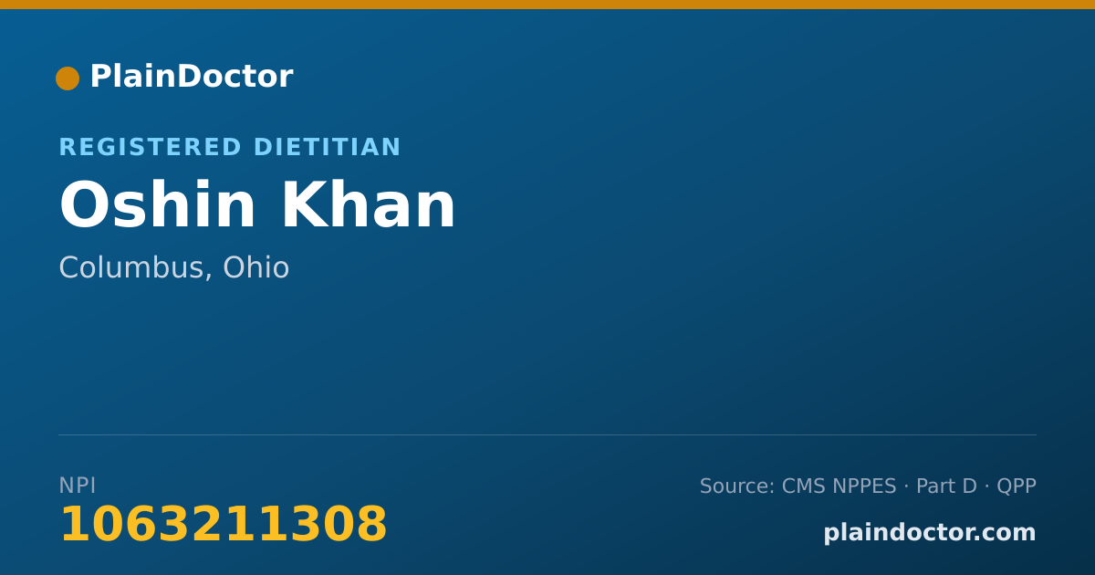 Shareable card for Oshin Khan - Registered Dietitian, Columbus, OH