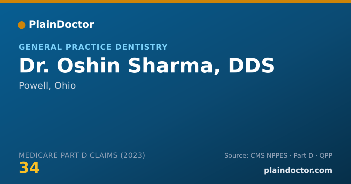 Shareable card for Oshin Sharma, DDS - General Practice Dentistry, Powell, OH