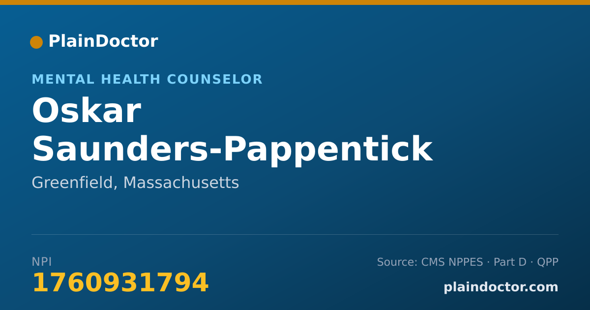 Shareable card for Oskar Saunders-Pappentick - Mental Health Counselor, Greenfield, MA