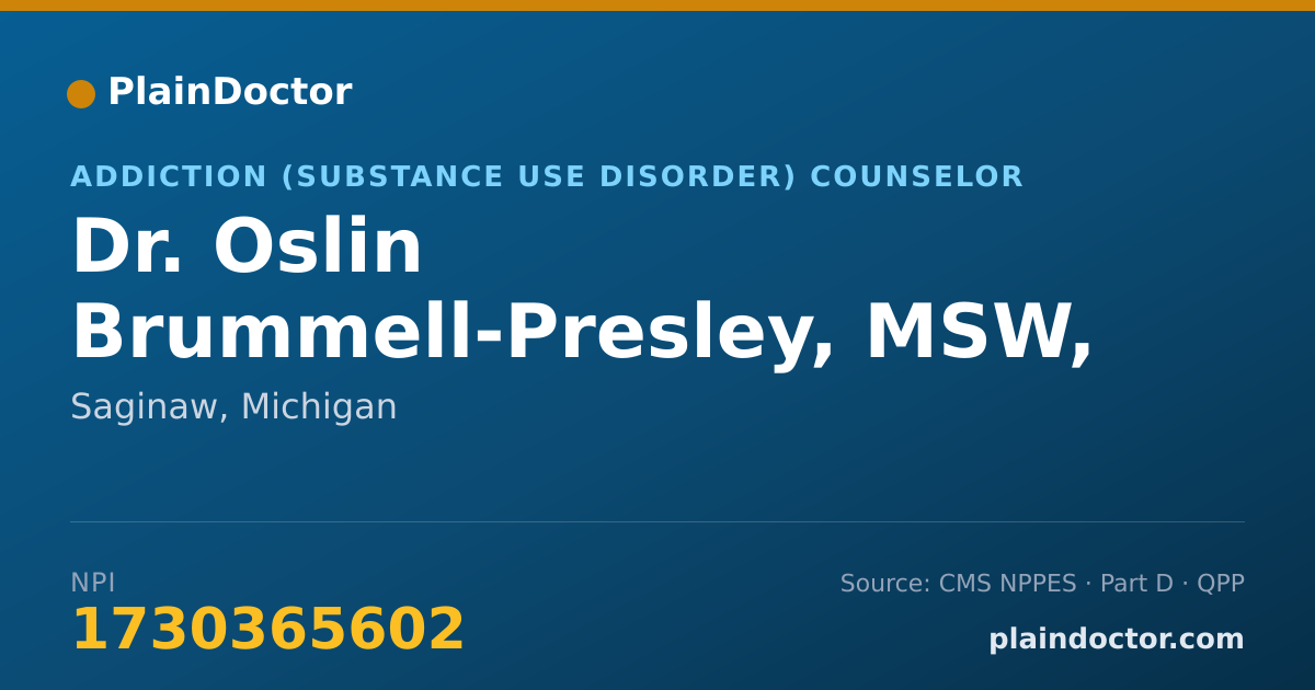Shareable card for Oslin Brummell-Presley, MSW, CAAC, CPS - Addiction (Substance Use Disorder) Counselor, Saginaw, MI