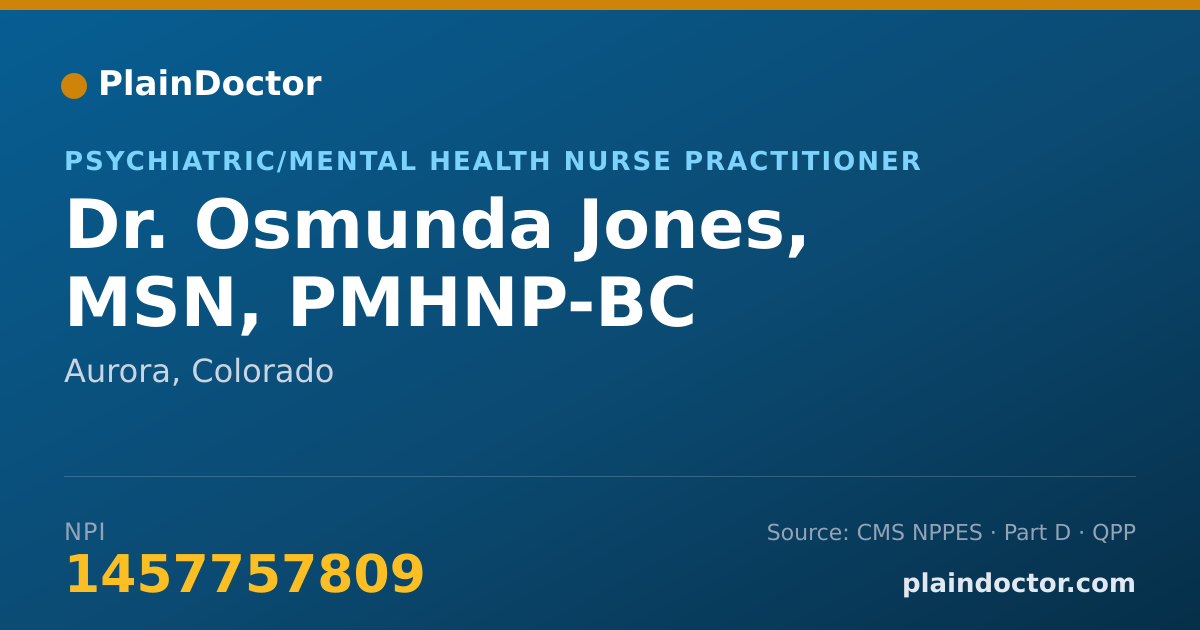 Shareable card for Osmunda Jones, MSN, PMHNP-BC - Psychiatric/Mental Health Nurse Practitioner, Aurora, CO