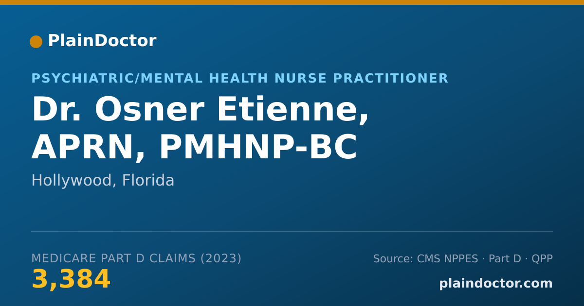 Shareable card for Osner Etienne, APRN, PMHNP-BC - Psychiatric/Mental Health Nurse Practitioner, Hollywood, FL