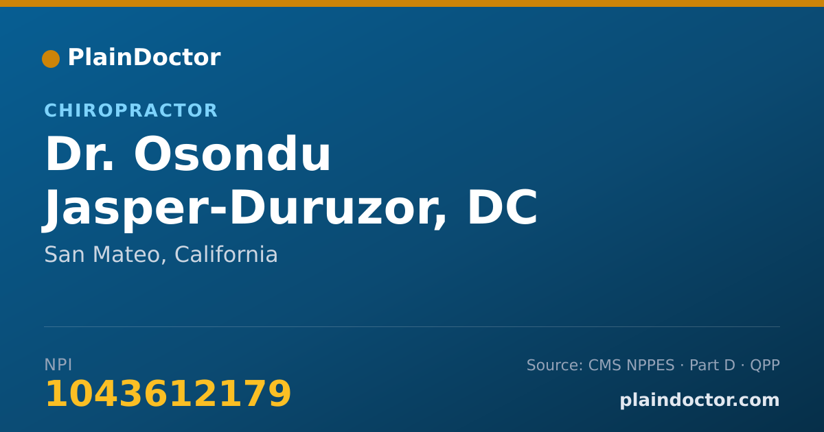Shareable card for Osondu Jasper-Duruzor, DC - Chiropractor, San Mateo, CA