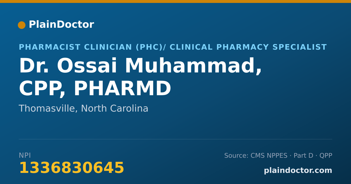 Shareable card for Ossai Muhammad, CPP, PHARMD - Pharmacist, Thomasville, NC