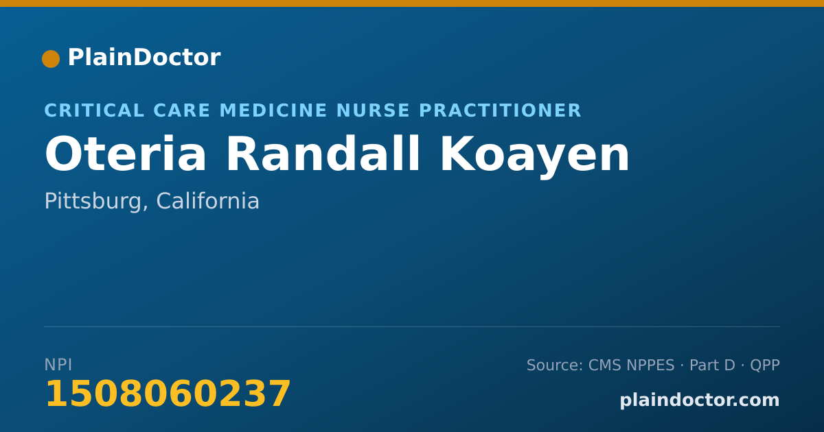 Shareable card for Oteria Randall Koayen - Critical Care Medicine Nurse Practitioner, Pittsburg, CA