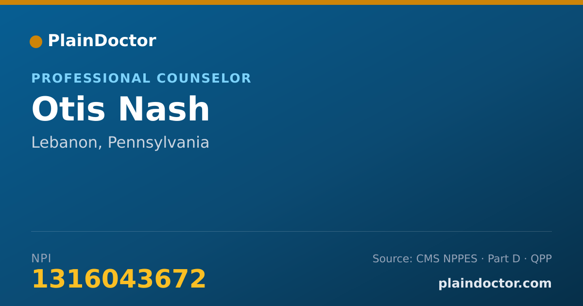 Shareable card for Otis Nash - Professional Counselor, Lebanon, PA