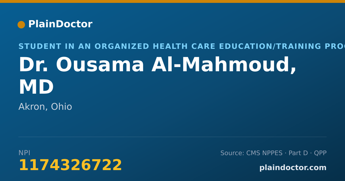 Shareable card for Ousama Al-Mahmoud, MD - Student in an Organized Health Care Education/Training Program, Akron, OH