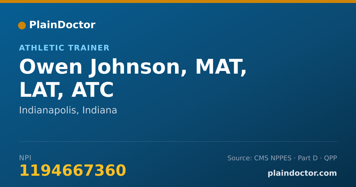 Shareable card for Owen Johnson, MAT, LAT, ATC - Athletic Trainer, Indianapolis, IN