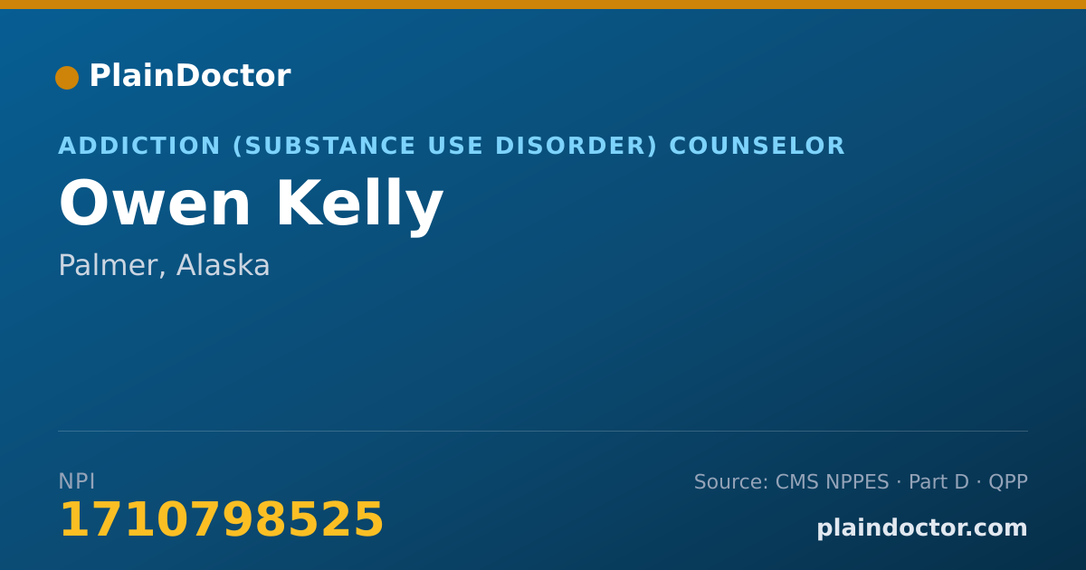 Shareable card for Owen Kelly - Addiction (Substance Use Disorder) Counselor, Palmer, AK